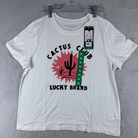 Lucky Brand Graphic T Shirt Top Crew Neck Cactus Club Womens White Size X Large - Picture 4 of 11